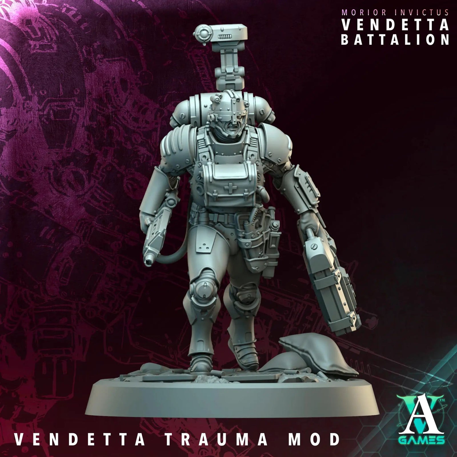 3D printed Vendetta Trauma Mod miniature by Archvillain Games, detailed sci-fi figure for Last Hope Miniatures tabletop game