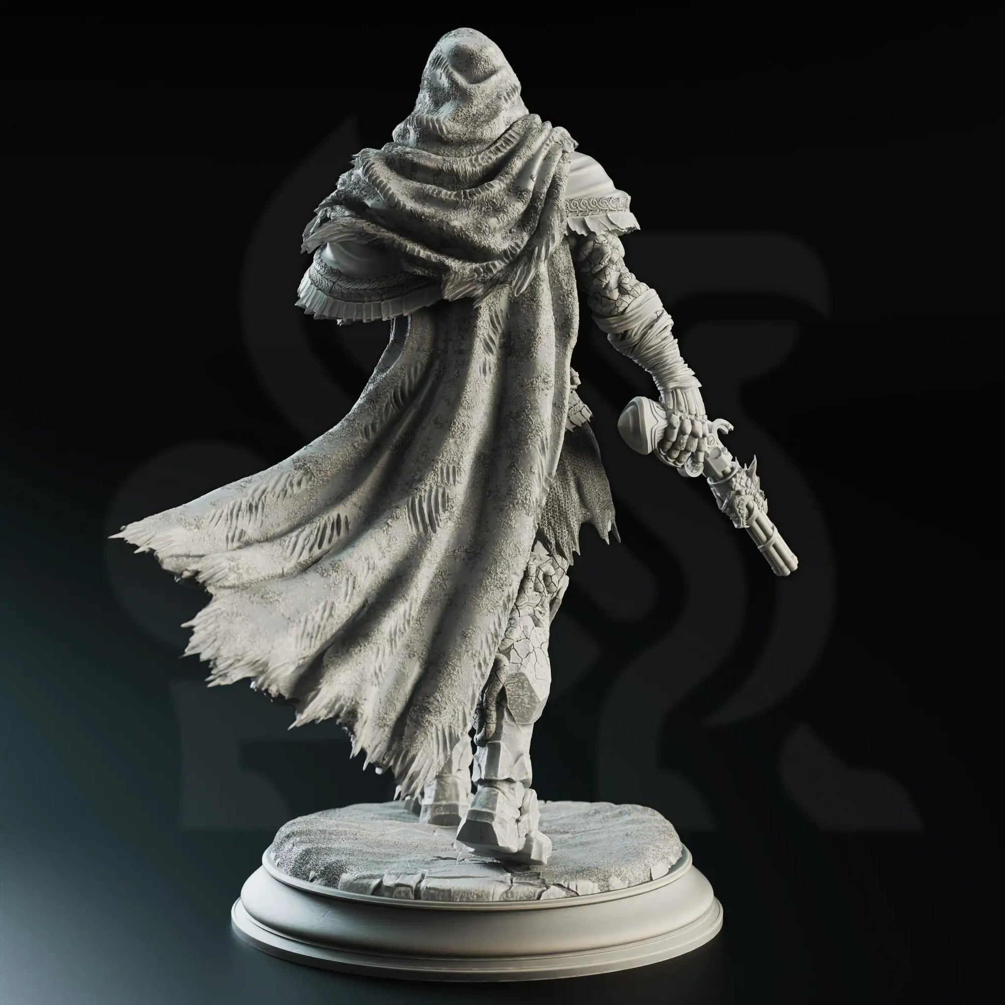 3D printed Warforged Gunslinger miniature by Last Hope Miniatures from DM Stash, showing intricate robot armor and weapon details.
