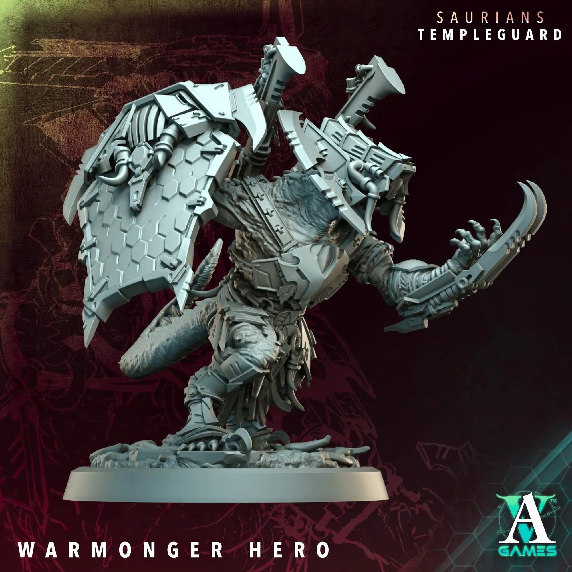 3D printed Warmonger Hero miniature by Archvillain Games, produced by Last Hope Miniatures, featuring detailed armor and weaponry.
