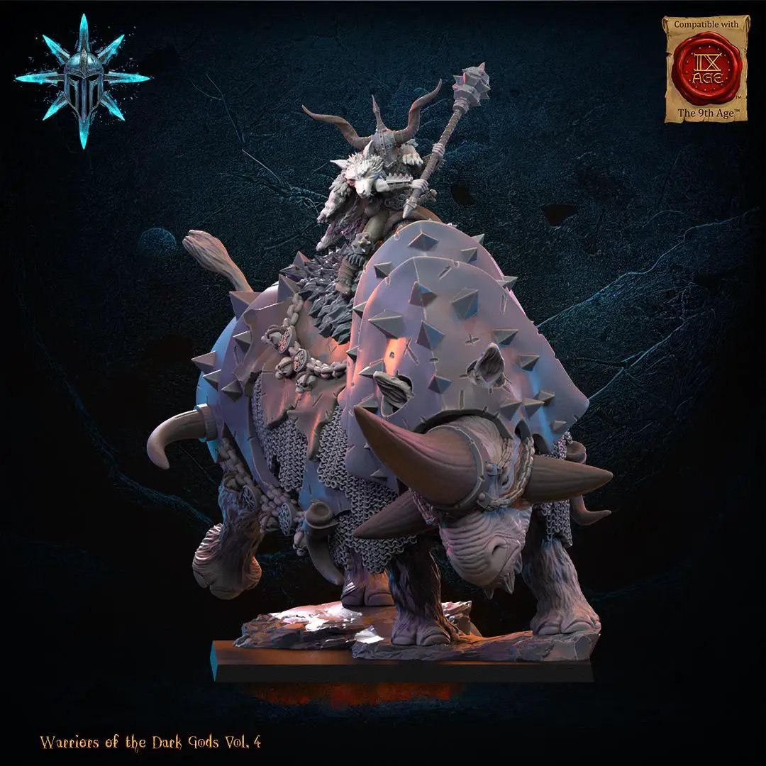 3D printed Wasteland Wooly Trihorn miniature from Lost Kingdom Miniatures, featuring a three-horned creature with rugged detailing