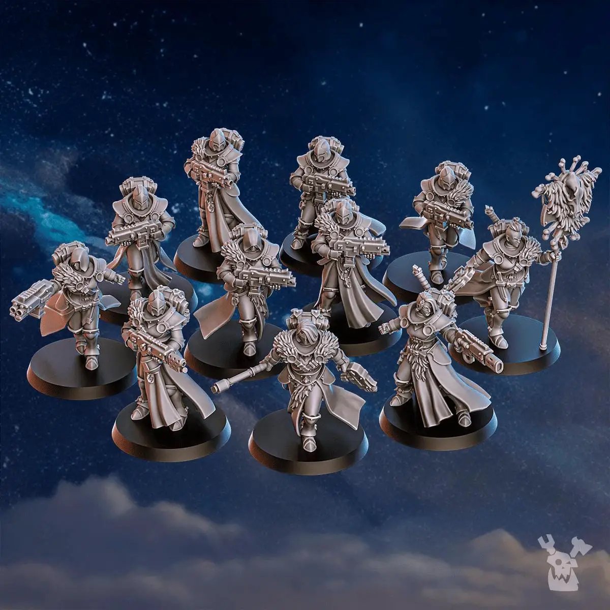 White 3D printed fangs hunters squad miniature by DakkaDakka Miniatures for Last Hope Miniatures, detailed and ready for tabletop gaming.