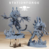 Two 3D printed Xenarid Devourers miniatures by StationForge, detailed alien creature models for tabletop gaming, by Last Hope Miniatures.