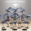 Set of 10 3D printed Xenarid Flyers miniatures by StationForge for Last Hope Miniatures, showcasing detailed sci-fi aircraft models.