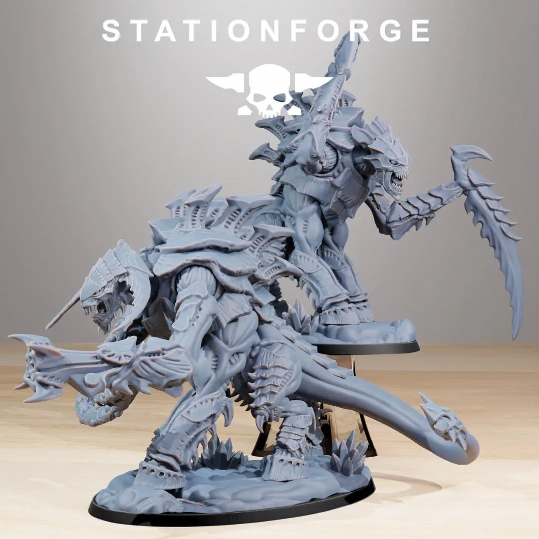 3D printed Xenarid Necrothorn miniature by StationForge Miniatures, detailed with intricate design and dark fantasy style.