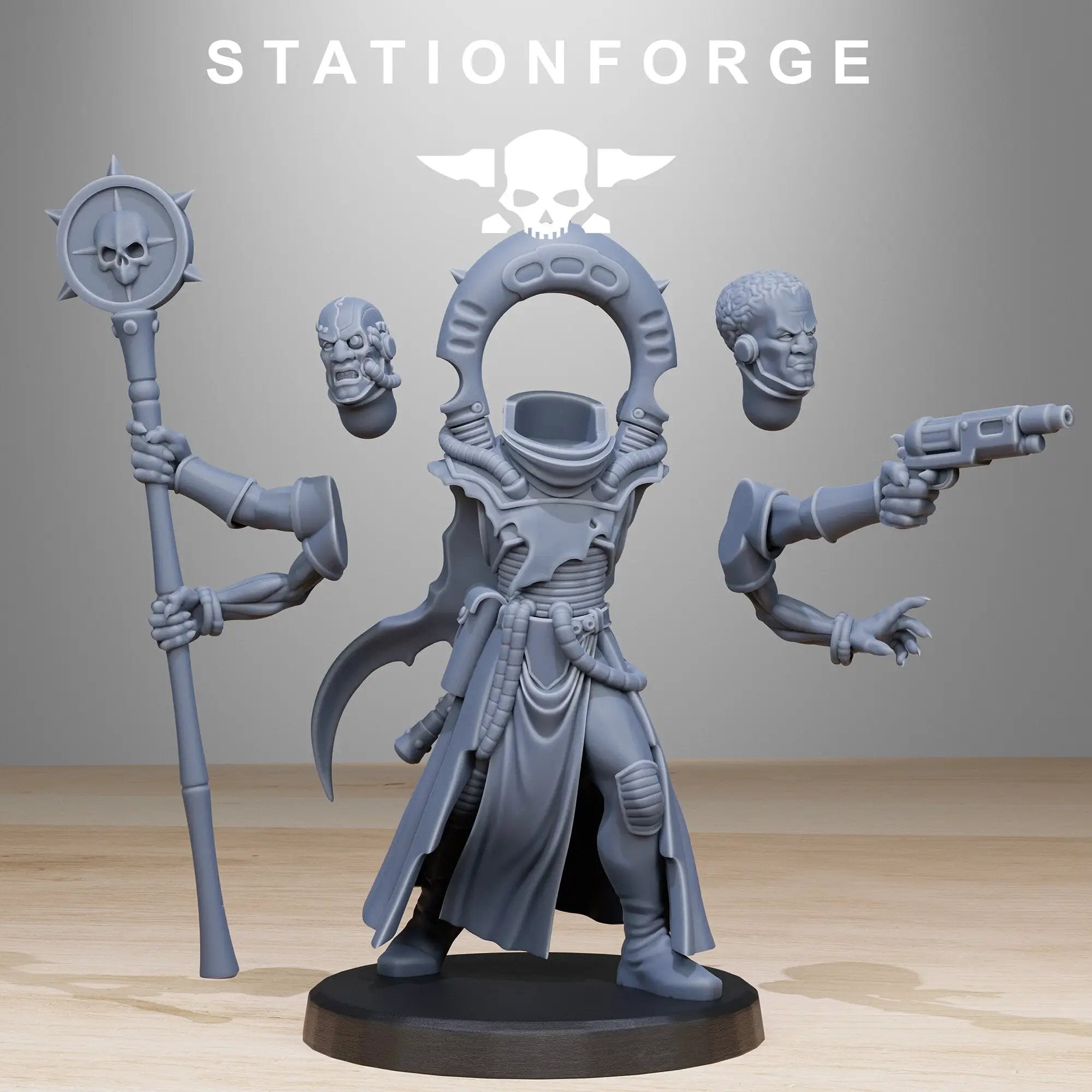 3D printed Xentari Cultist miniature by StationForge Miniatures, detailed alien figure from Last Hope Miniatures series.