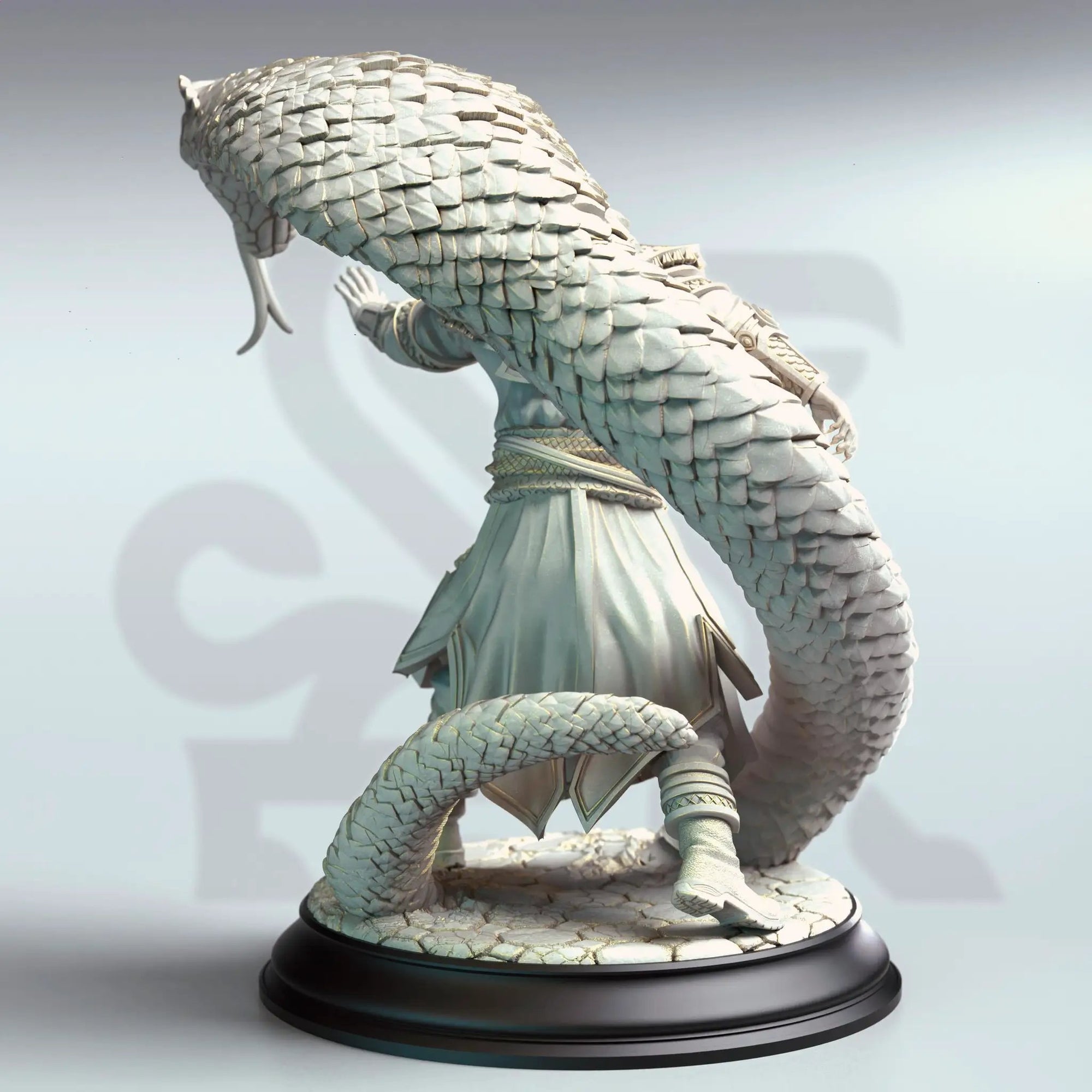 3D printed Yuan-Ti Snake Conjurer miniature by Last Hope Miniatures, featuring a serpent-themed sorcerer with mystical staff.
