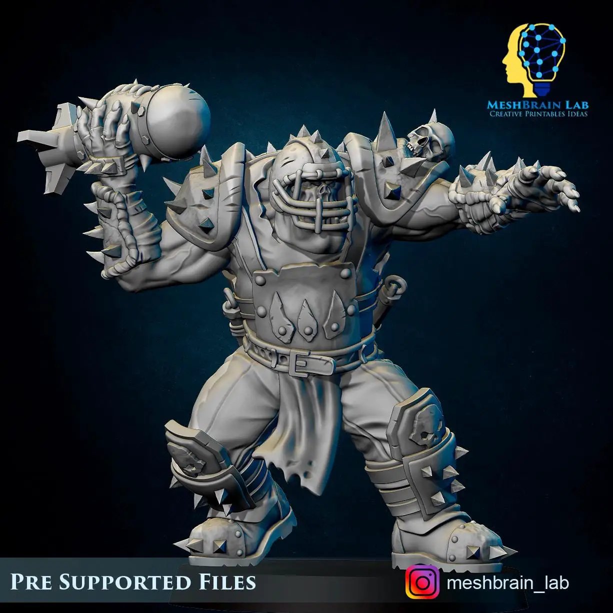 3D printed Ork Special Tank Attacker miniature by Meshbrain Labs for Last Hope Miniatures, detailed green orc vehicle model.