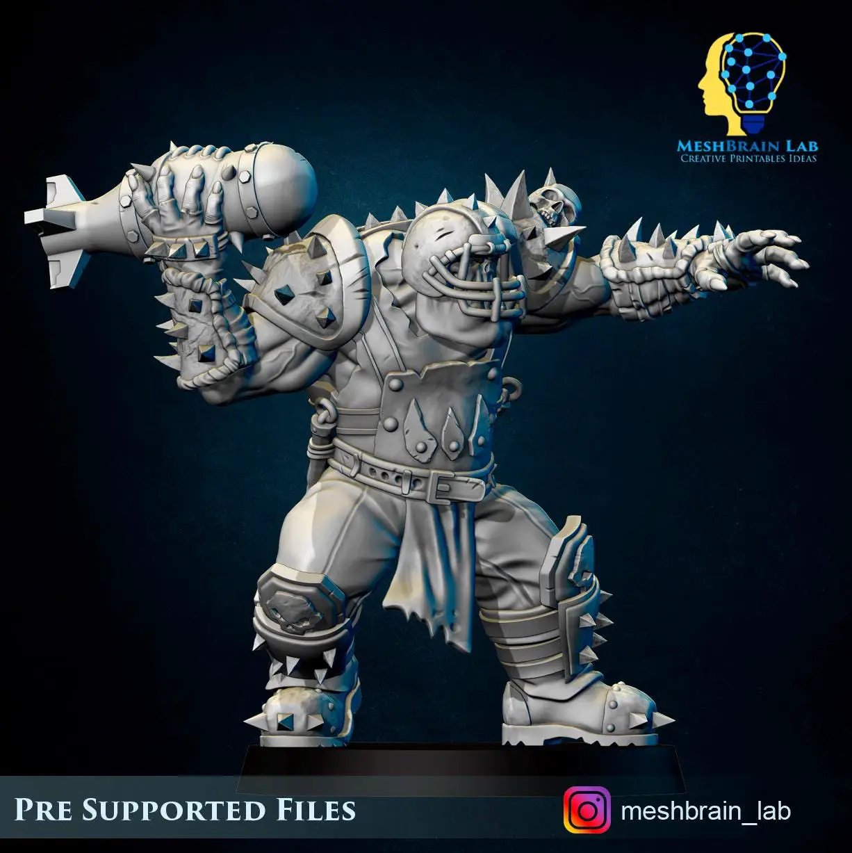 3D printed Ork Special Tank Attacker model by Meshbrain Labs Miniatures, detailed green Ork vehicle with battle-ready design.