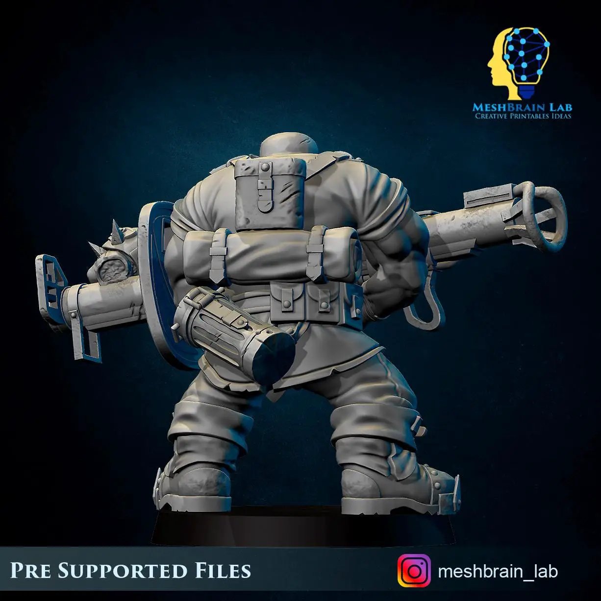 3D printed Ork Tank Hunter model by Meshbrain Labs Miniatures, detailed miniature figure for tabletop gaming and collectibles.