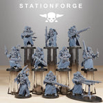 10 3D printed Scavenger Hunters miniatures by StationForge for Last Hope Miniatures, shown in detailed close-up.