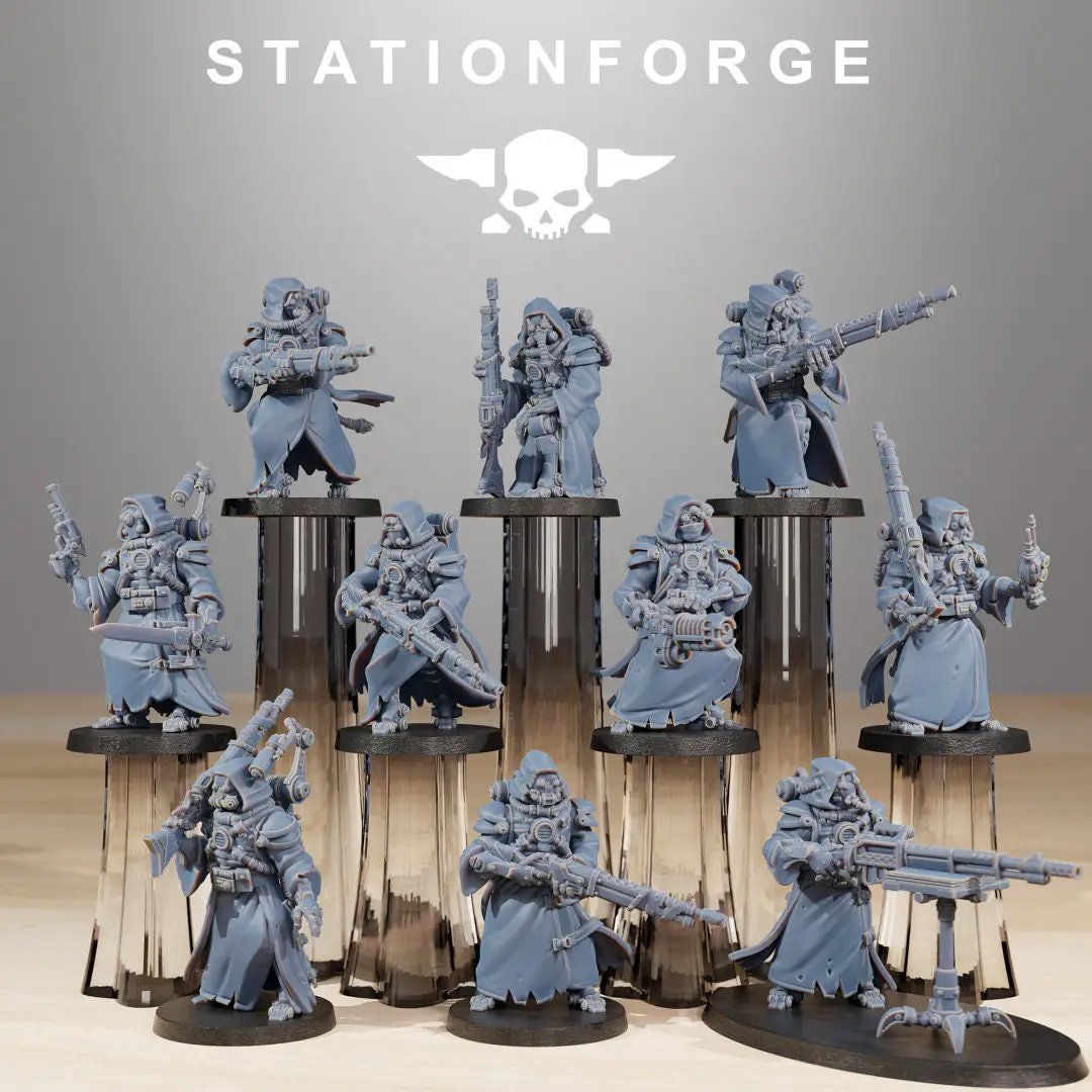 10 3D printed Scavenger Hunters miniatures by StationForge for Last Hope Miniatures, shown in detailed close-up.