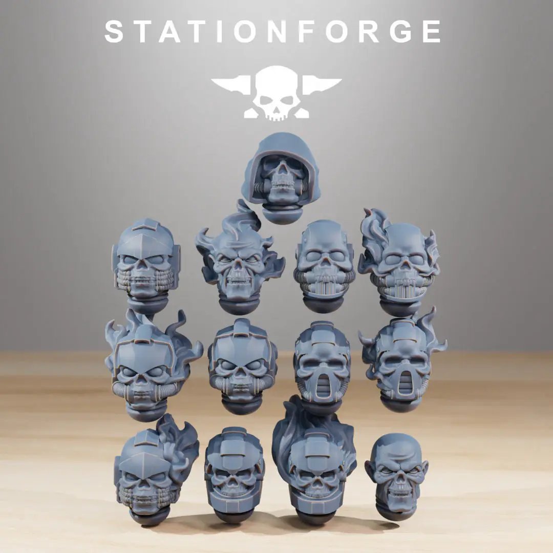 Ten 3D printed Socratis Doom Reapers miniatures by StationForge Miniatures for Last Hope Miniatures, detailed black and gray figures.