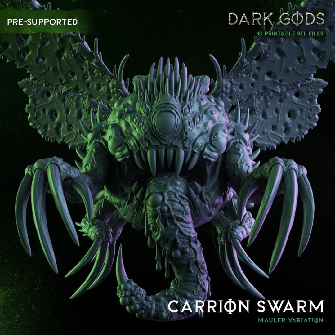3D printed Carrion Swarm miniatures by Dark Gods, created by Last Hope Miniatures, featuring detailed undead insect-like figures.