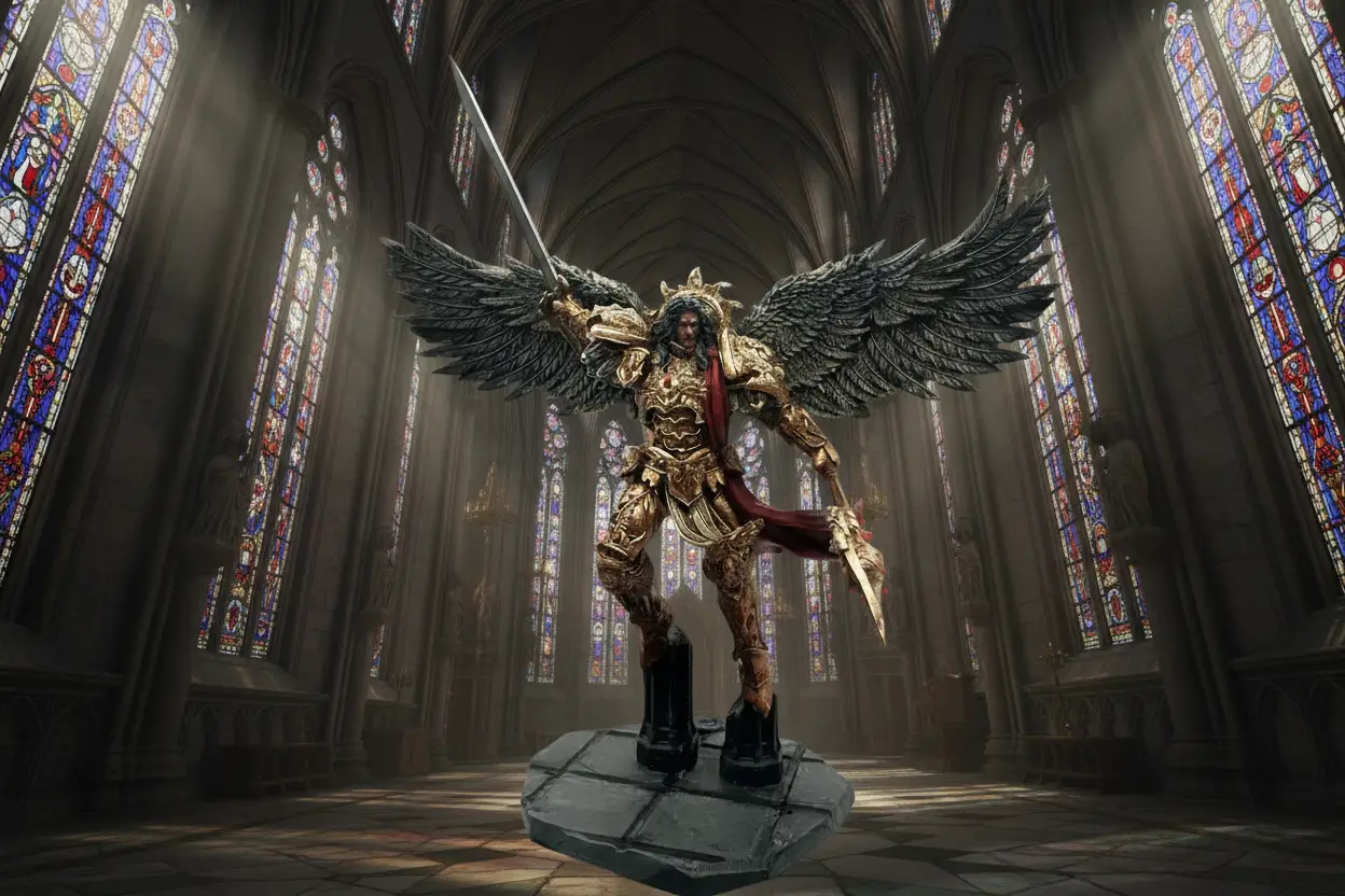 3D printed Angel of Glory model by 3DArtGuy Miniatures, detailed angel figure from Last Hope Miniatures, shown in white resin.