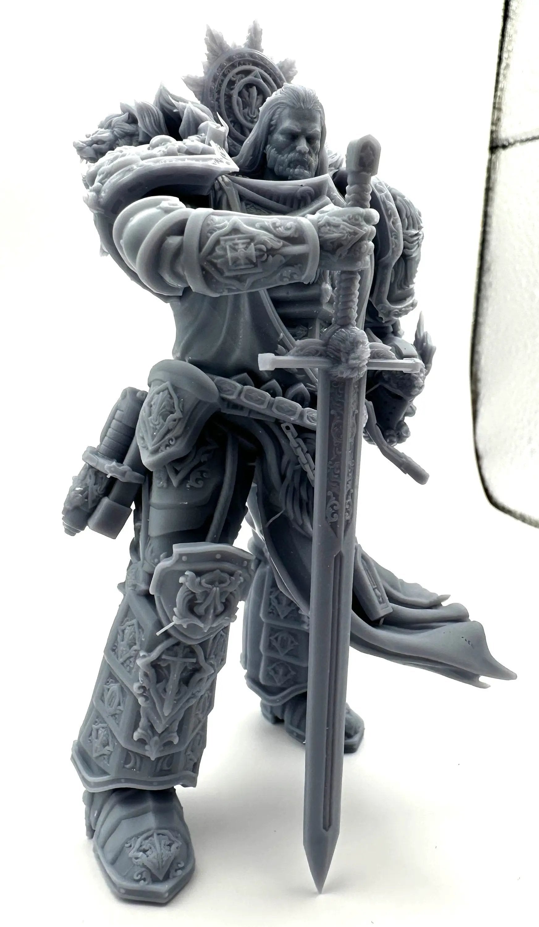 3D printed chivalric knight model by Last Hope Miniatures, detailed medieval armor and sword, crafted by 3DArtGuy Miniatures.