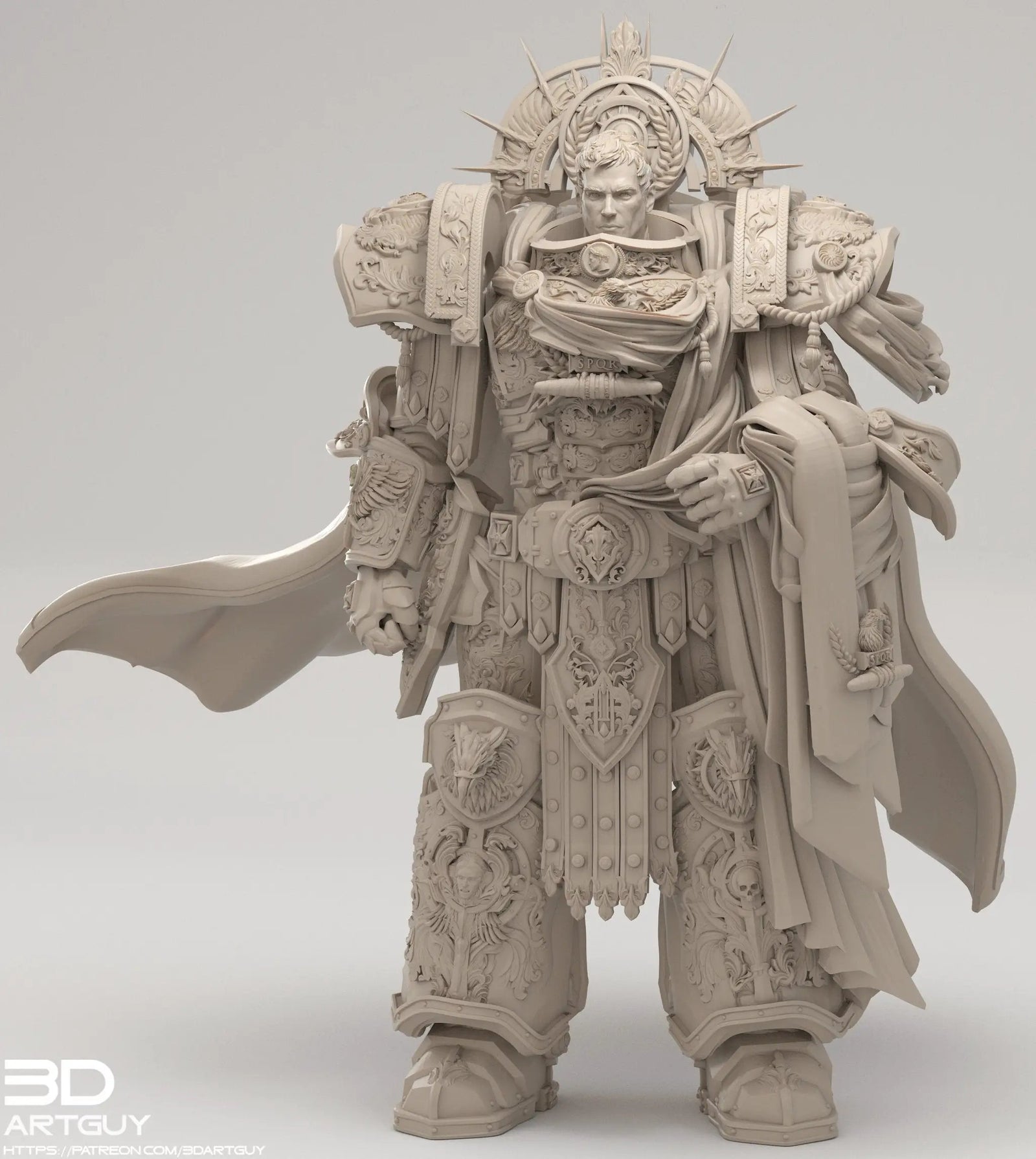 3D printed Space Caesar model by Last Hope Miniatures for 3DArtGuy Miniatures, showing detailed space-themed figure in gray resin.