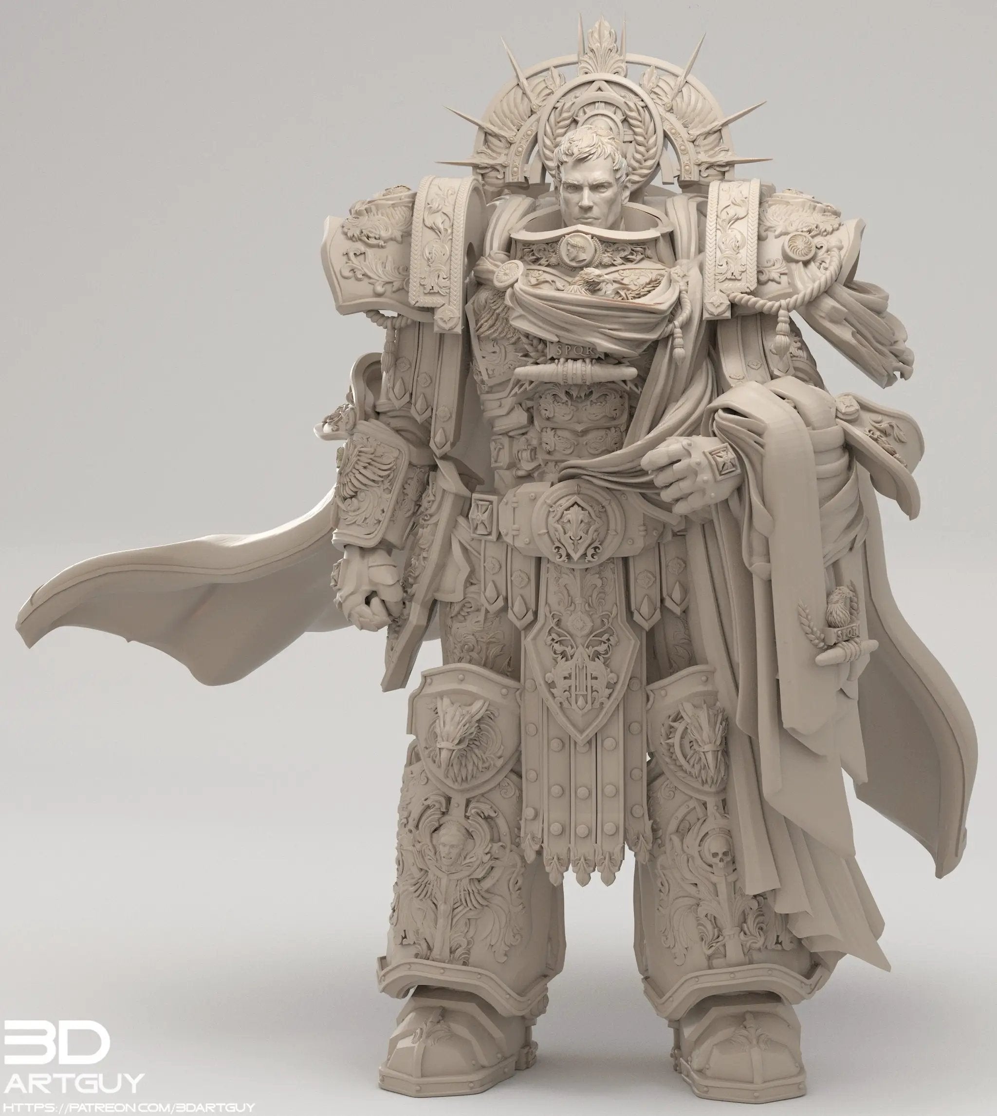 3D printed Space Caesar model by Last Hope Miniatures for 3DArtGuy Miniatures, showing detailed space-themed figure in gray resin.