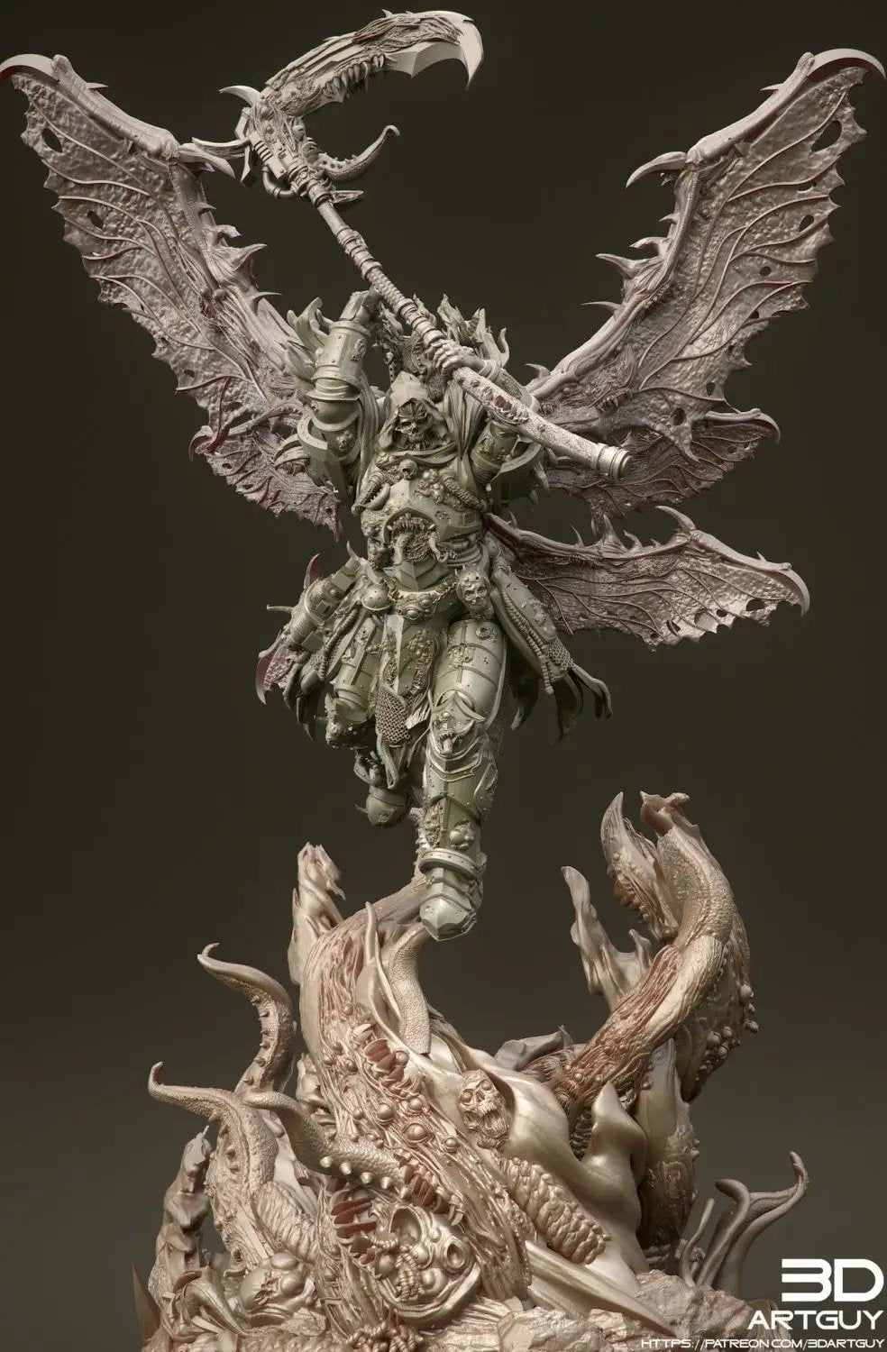 3D printed Diseased Reaper model by 3DArtGuy Miniatures, detailed horror miniature from Last Hope Miniatures collection.