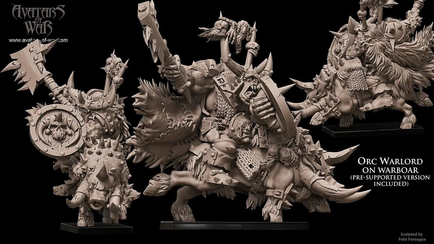 3D printed Iron Orc Warboss on Warboar model by Last Hope Miniatures, featuring detailed orc warrior riding a warboar.