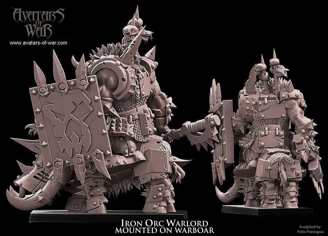 3D printed Iron Orc Warlord on Warboar model by Last Hope Miniatures, featuring detailed orc warrior riding a fierce warboar.