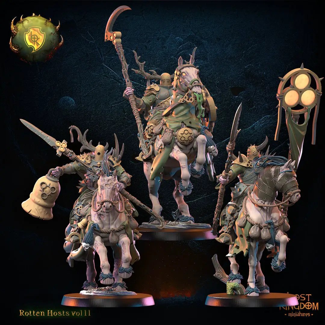3D printed diseased knight model by Lost Kingdom Miniatures, featuring a detailed undead warrior with decayed armor and grim appearance.
