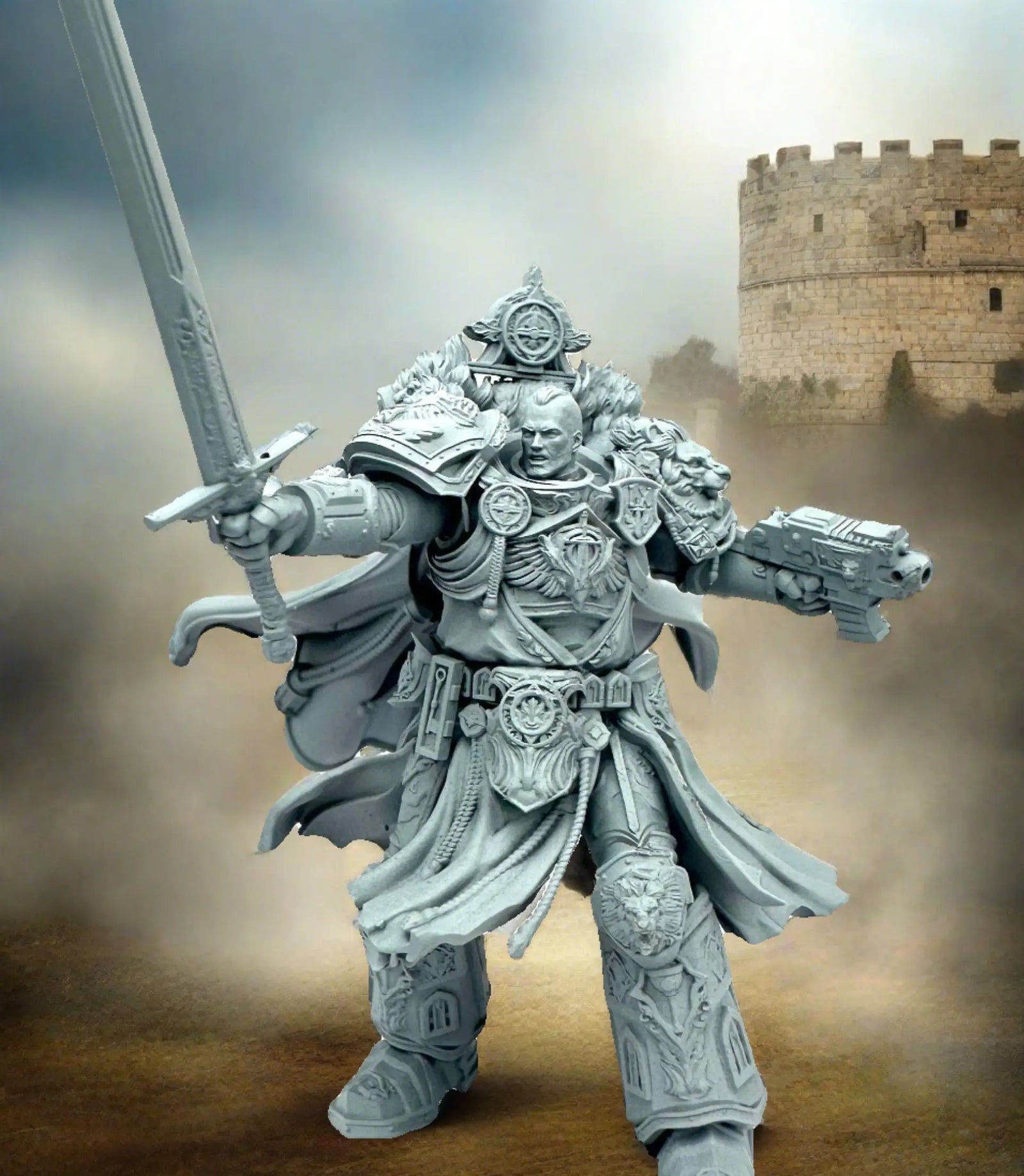 3D printed Knight of the Round Table model by Last Hope Miniatures, detailed miniature figure on a display base.