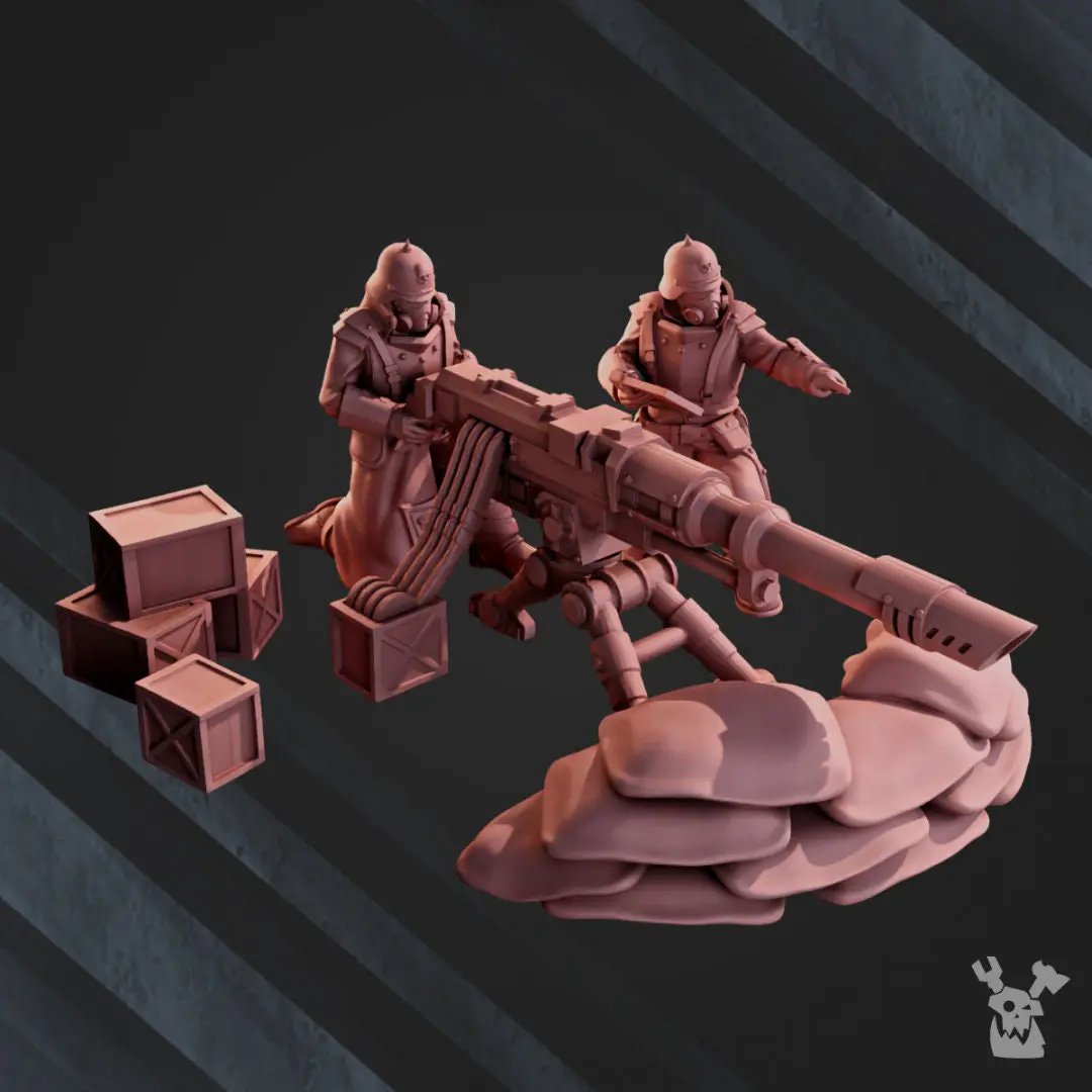 3d printed 2nd Death Division Heavy Weapons Team model by DakkaDakka Miniatures, featuring detailed miniature figures in combat gear.