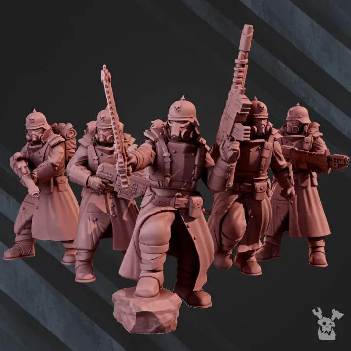 3D printed 2nd Death Division Infantry model kit by Last Hope Miniatures, featuring detailed assembly components from DakkaDakka Miniatures.