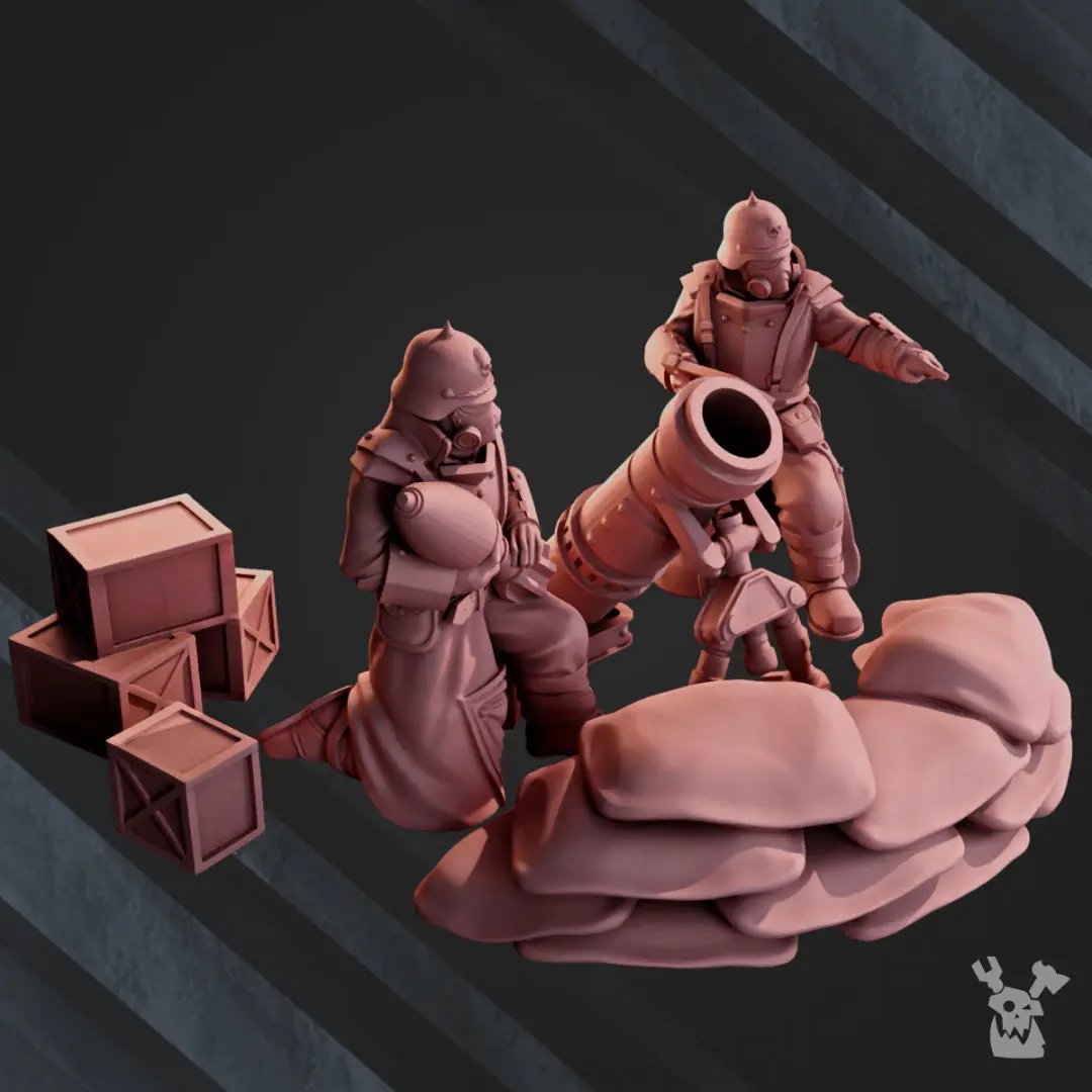 3D printed Death Division Mortar Team model by Last Hope Miniatures for DakkaDakka Miniatures, detailed military miniature display.