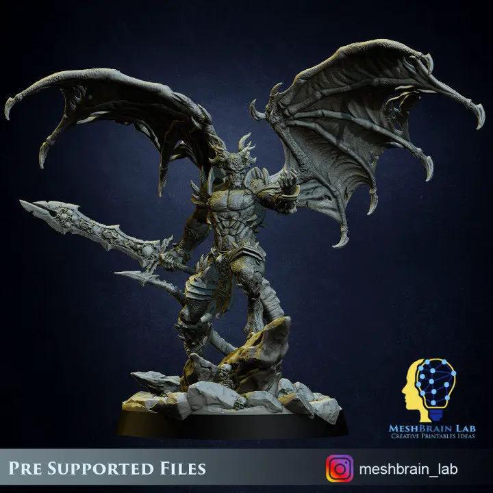 3D printed Aamon, Daemon Lord of the Abyss model by Meshbrain Labs, detailed miniature from Last Hope Miniatures.