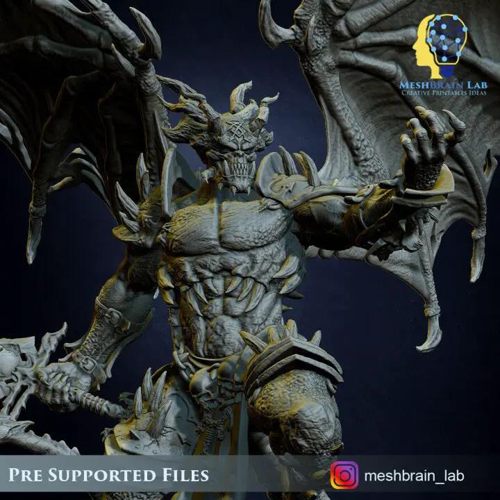3D printed model of Aamon, Daemon Lord of the Abyss, by Meshbrain Labs, showcasing intricate details of this fantasy demon figure.