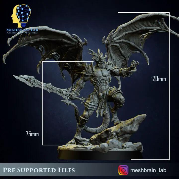 3D printed Aamon, Daemon Lord of the Abyss model by Meshbrain Labs, detailed miniature from Last Hope Miniatures.