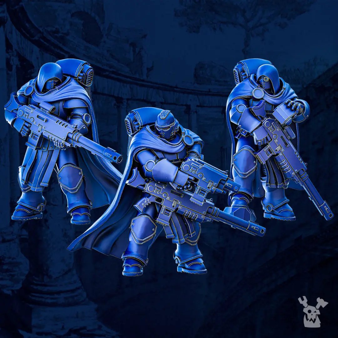 Three 3D printed Acer Oculus Scout Sniper Squad models by Last Hope Miniatures for DakkaDakka Miniatures, detailed military sci-fi miniatures.