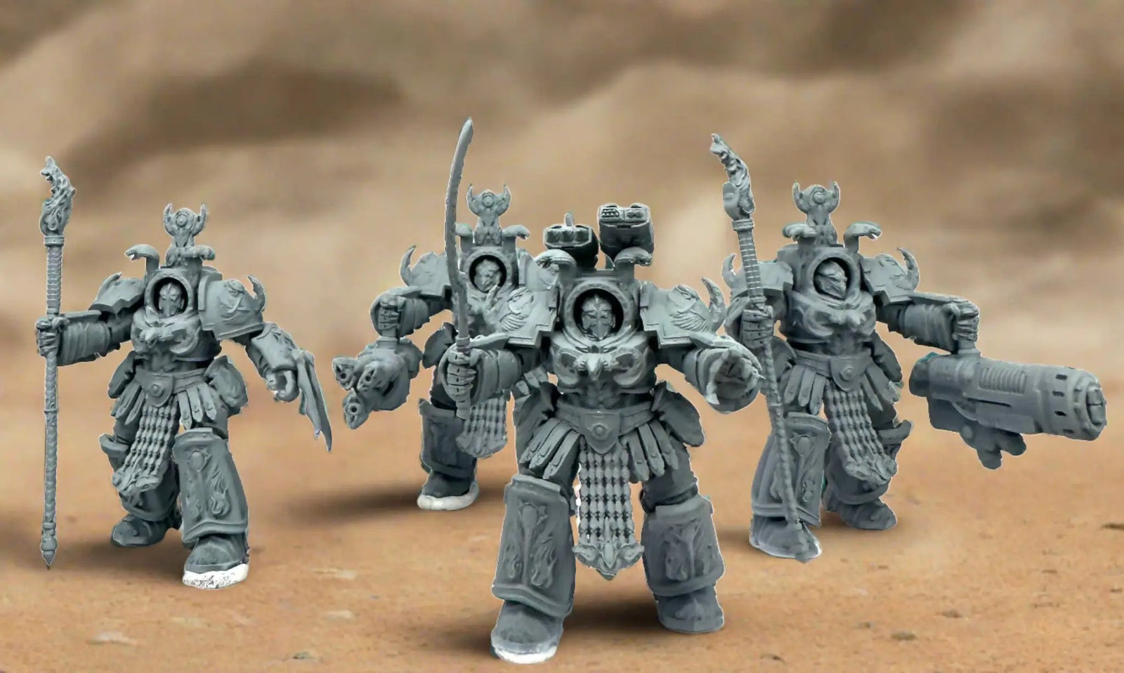 3D printed Aegyptus Annihilators model by 3DArtGuy Miniatures, designed for Last Hope Miniatures, showing detailed sci-fi armored figures.