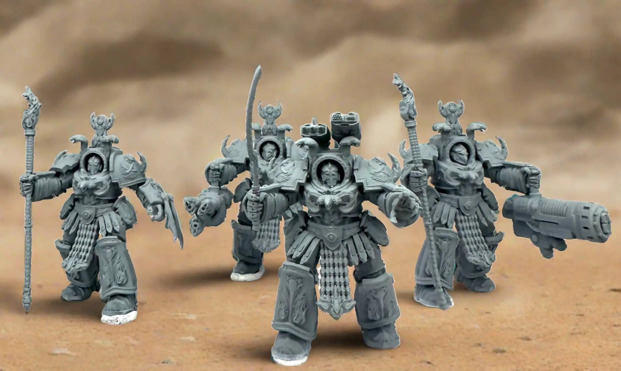 3D printed Aegyptus Annihilators model by 3DArtGuy Miniatures, designed for Last Hope Miniatures, showing detailed sci-fi armored figures.