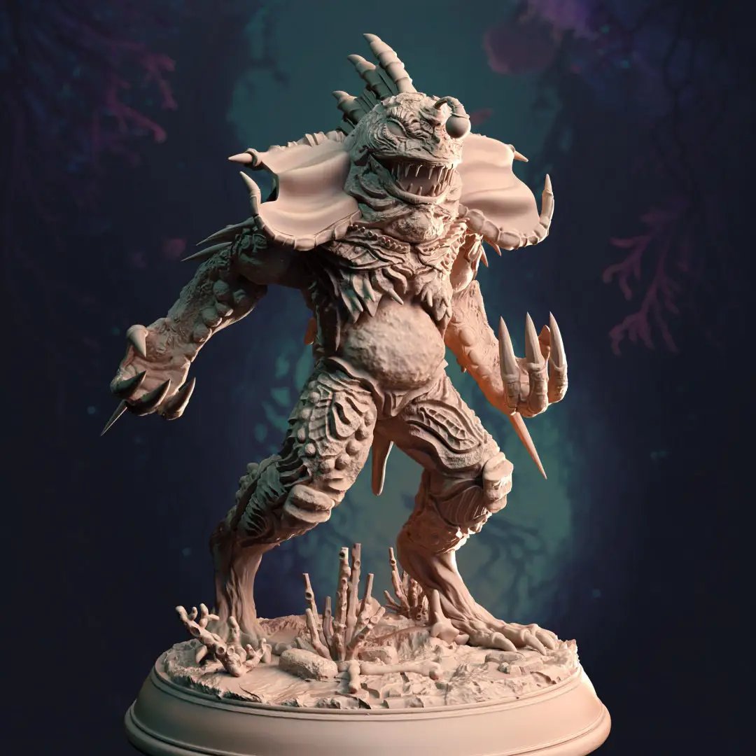 3D printed Alpha Angler Fish Abomination model by Last Hope Miniatures, detailed fantasy creature with glowing angler light.