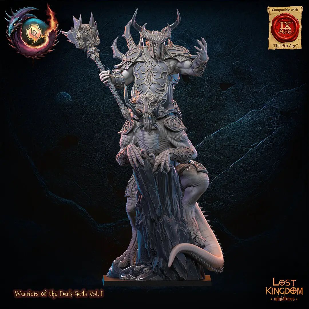 3D printed Ancient Feldrak model by Lost Kingdom Miniatures, detailed fantasy creature sculpture on a display base.