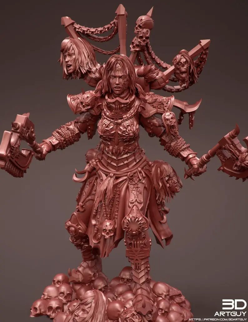 3D printed Angry Ax Lady model by 3DArtGuy for Last Hope Miniatures, featuring detailed character with axe and armor.