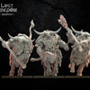 Three 3D printed Anointed Bul-Thaurs models by Lost Kingdom Miniatures, detailed fantasy creature figures on a display base.