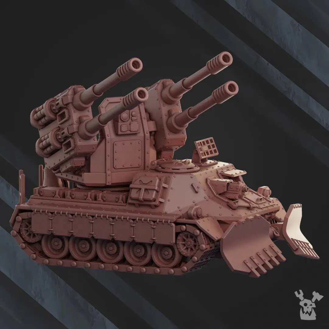 3D printed anti-aircraft cannon model by DakkaDakka Miniatures, detailed miniature weapon for tabletop gaming and display.