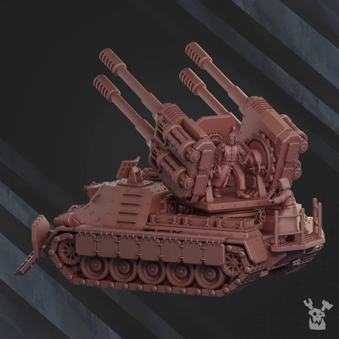 3D printed anti-aircraft cannon model by Last Hope Miniatures, designed for DakkaDakka Miniatures tabletop gaming.