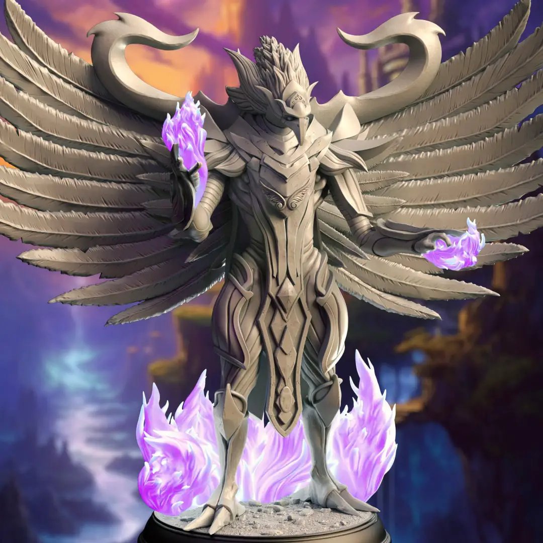 3D printed Arcane Phoenix Construct model by Last Hope Miniatures, detailed fantasy creature with fiery feathers and majestic wings.