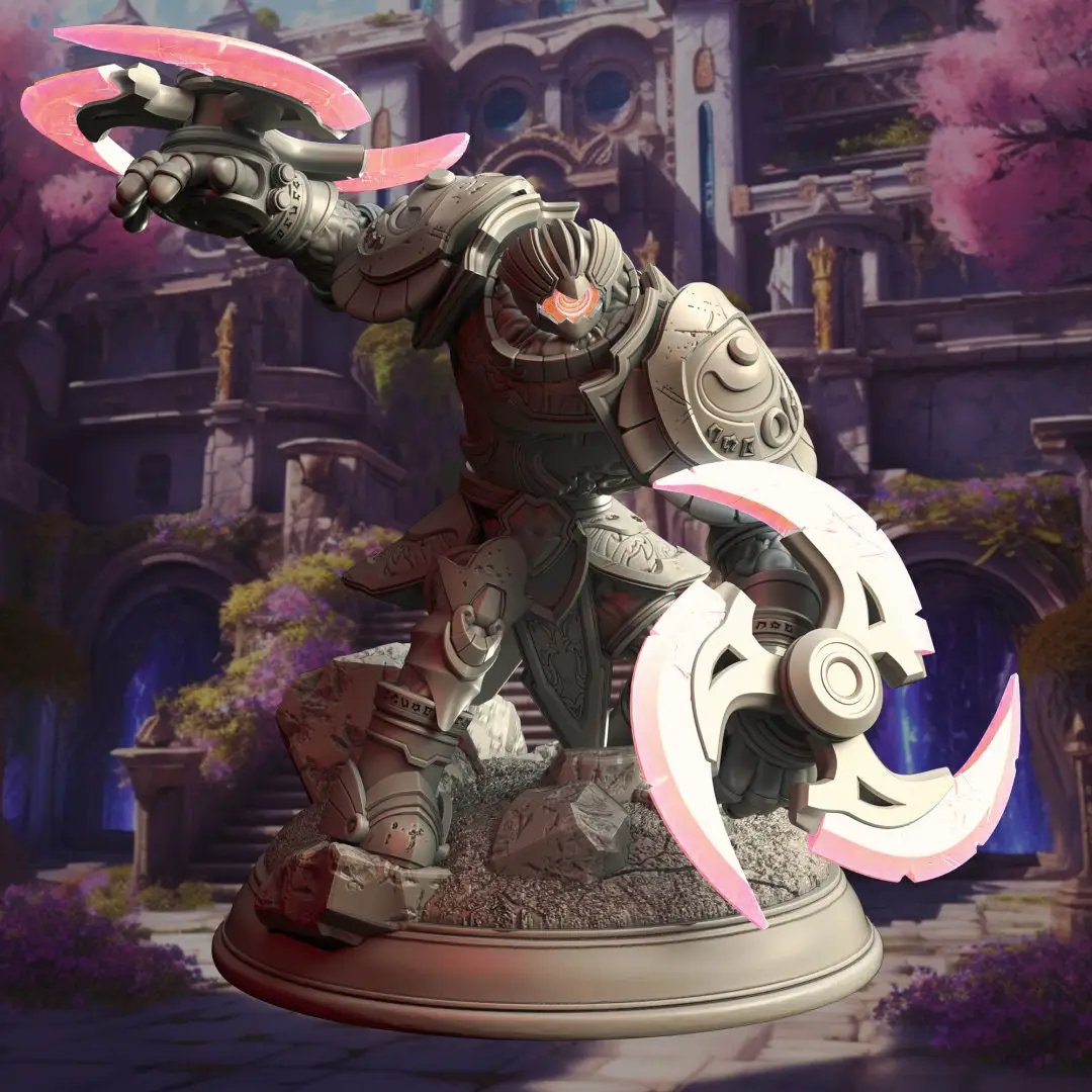 3D printed Arcane War Golem model by Last Hope Miniatures for tabletop gaming, featuring intricate armor and mystical details.