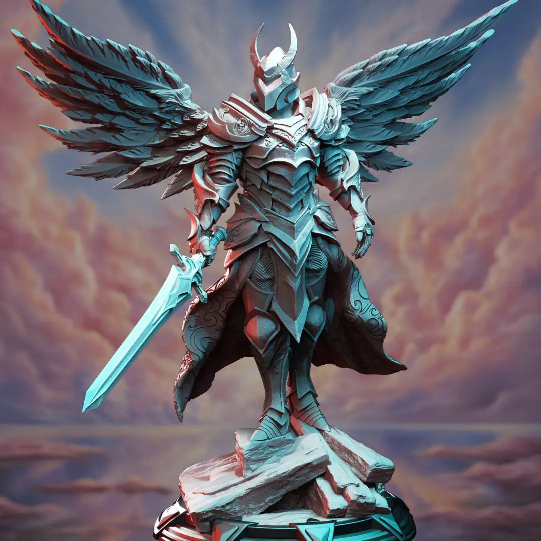 3D printed Arch Angel of Justice model by Last Hope Miniatures, featuring detailed angelic figure with wings and armor.