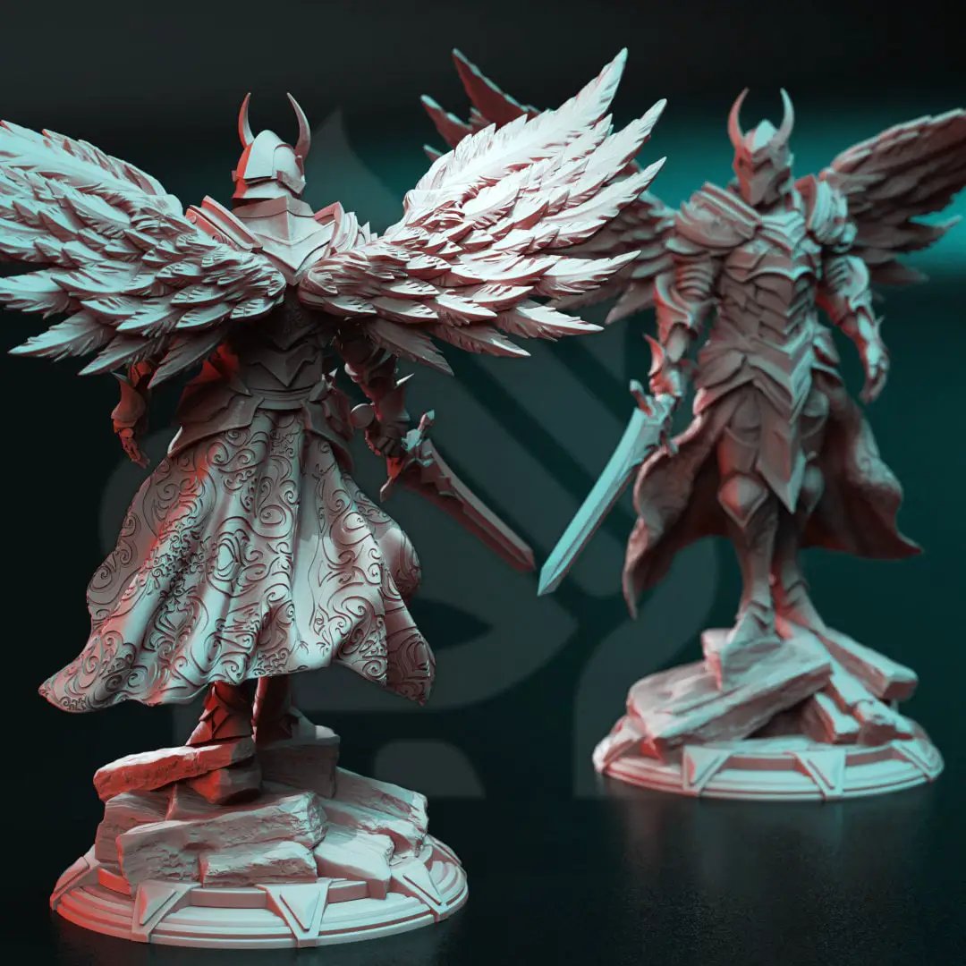 3D printed Archangel of Justice model by DM Stash from Last Hope Miniatures, showcasing intricate angel wings and detailed armor.