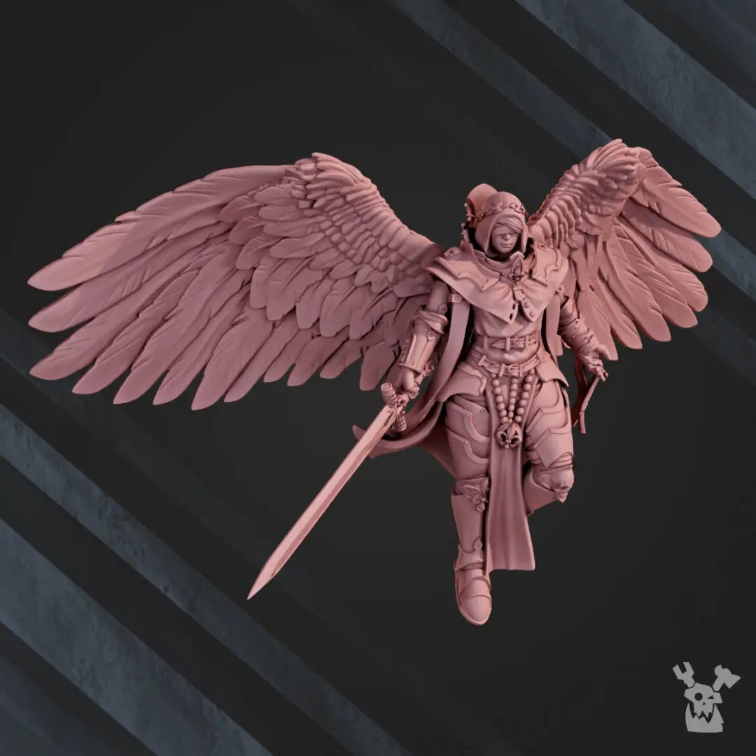 3D printed Archangel Elizabeth model by DakkaDakka, detailed miniature figure from Last Hope Miniatures.