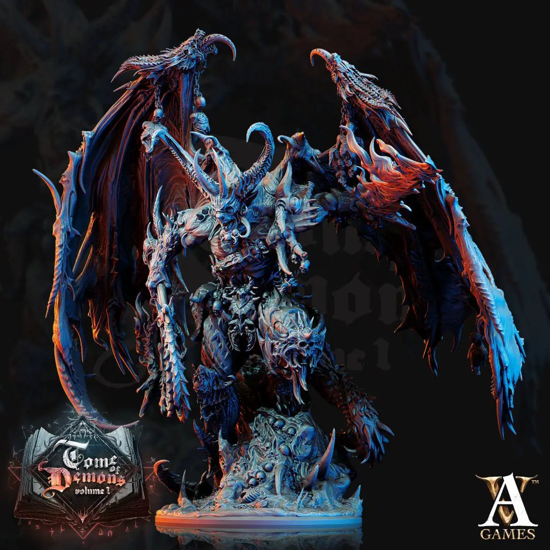 3D printed Armaros Chaos Incarnate model by Last Hope Miniatures for Archvillain Games, detailed miniature figure on a display base.
