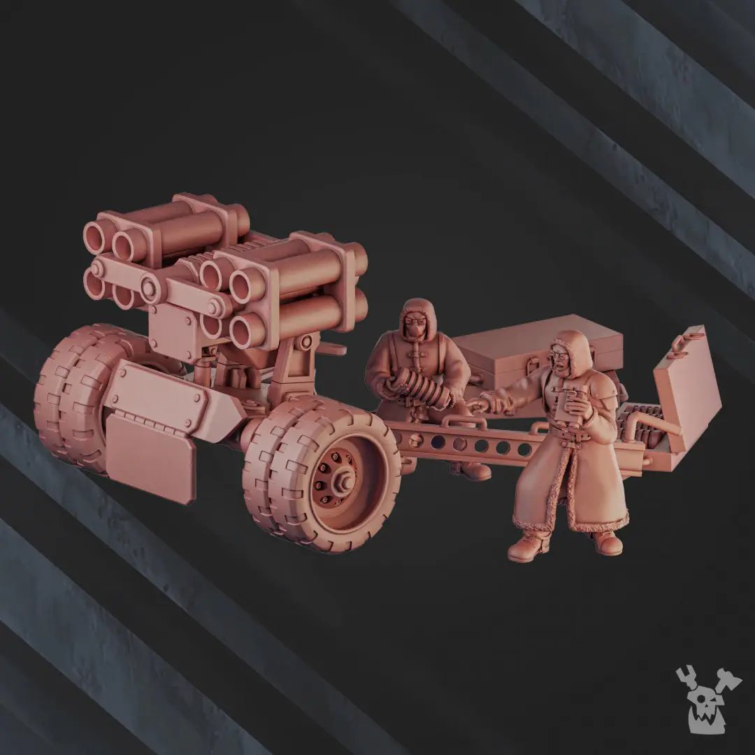 3D printed Artillery Squad model by DakkaDakka Miniatures, assembled with detailed miniature artillery pieces and figures, last Hope Miniatures.