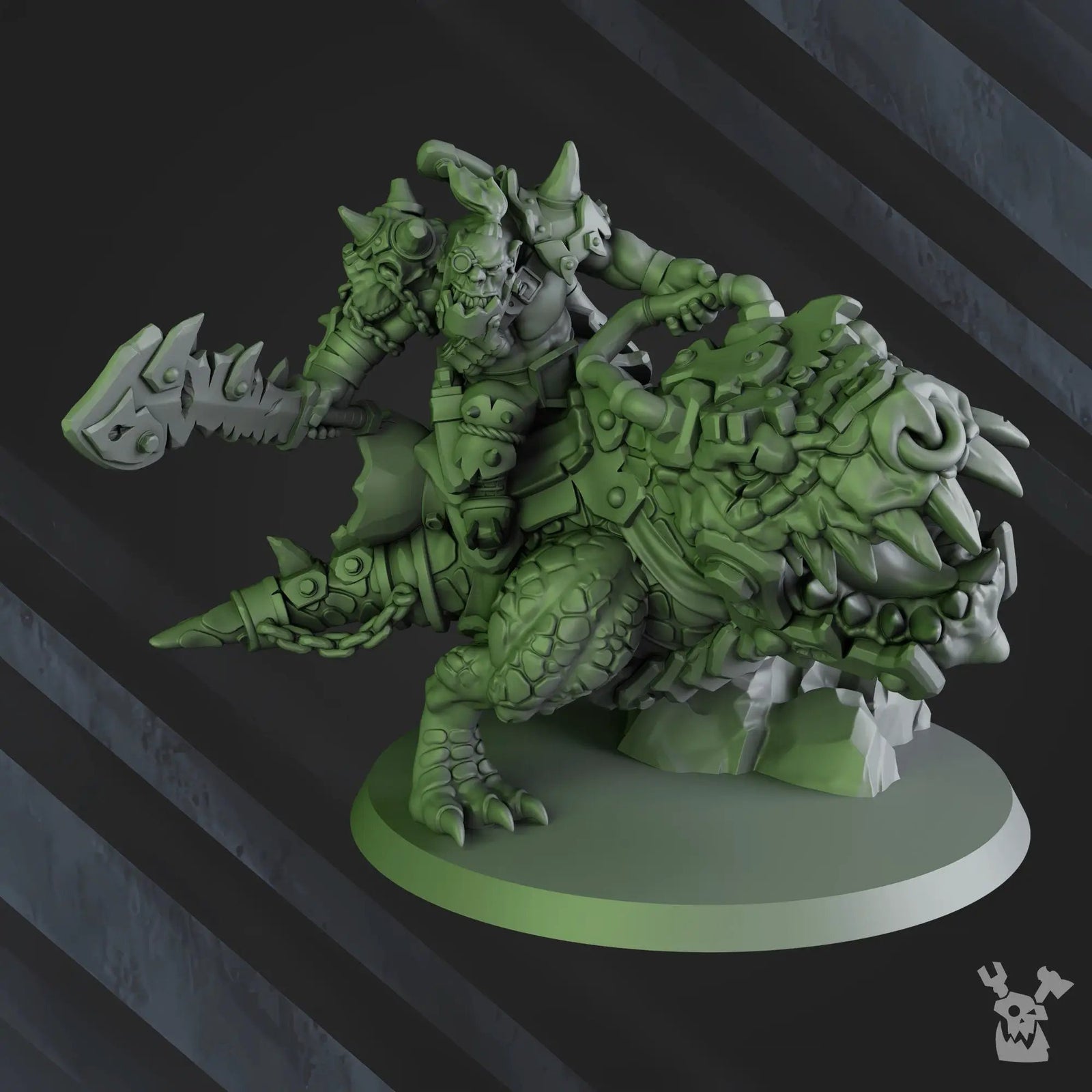 3D printed Arzott Big Toof model by Last Hope Miniatures on Supahog, featuring detailed orc warrior with large teeth and armor.