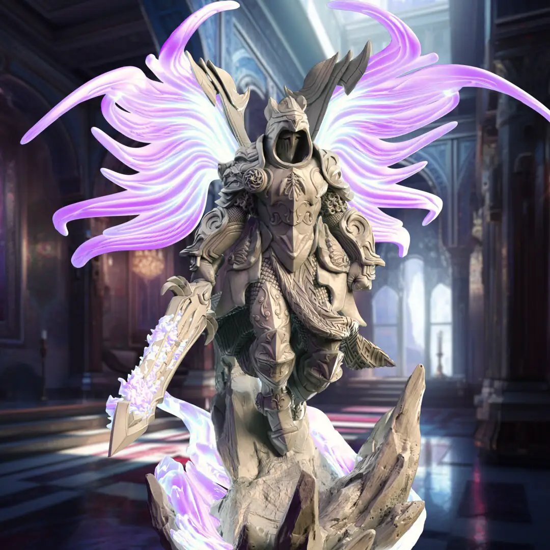 3D printed Ascended Angelic Paladin model by Last Hope Miniatures, detailed fantasy figure with wings and armor.